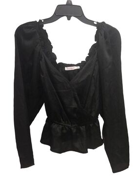 ShoeDazzle Black Peplum V-Neck Wrap Blouse